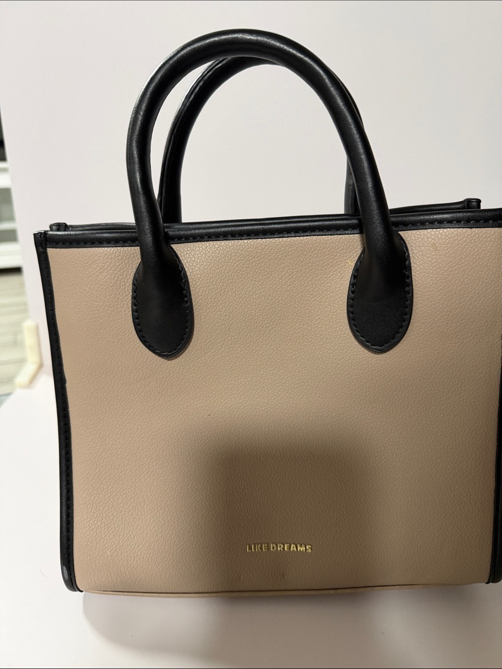 Like Dreams Beige and Black Mini Tote Bag